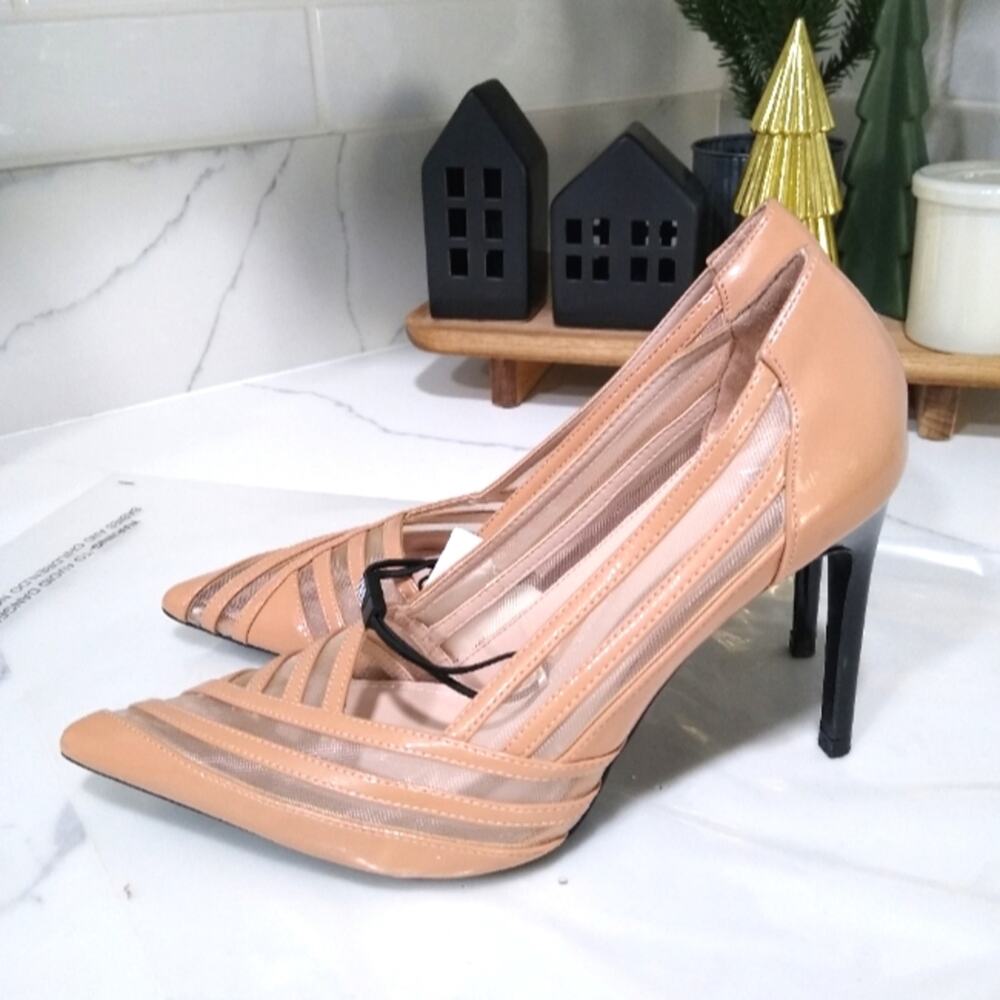 Zara Cream Tan Heels with Pointed Toe and Slim High Heel - Picture 6 of 11